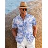 COOFANDY Mens Hawaiian Shirt Short Sleeve Button Down Shirts Tropical Floral Summer Beach Shirts(Blue Tropical Leaf-white)