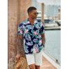 COOFANDY Mens Hawaiian Shirt Short Sleeve Button Down Shirts Tropical Floral Summer Beach Shirts(Flower Leaves-black)