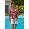 COOFANDY Mens Hawaiian Shirt Short Sleeve Button Down Shirts Tropical Floral Summer Beach Shirts(Leaves-red)