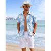 COOFANDY Mens Hawaiian Shirt Short Sleeve Button Down Shirts Tropical Floral Summer Beach Shirts(Light Blue – Plam Leaf)