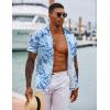 COOFANDY Mens Hawaiian Shirt Short Sleeve Button Down Shirts Tropical Floral Summer Beach Shirts(Light Blue Leaf)