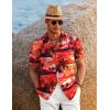 COOFANDY Mens Hawaiian Shirt Short Sleeve Button Down Shirts Tropical Floral Summer Beach Shirts(Sunset Palm Tree-red)