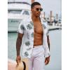 COOFANDY Mens Hawaiian Shirt Short Sleeve Button Down Shirts Tropical Floral Summer Beach Shirts(White Green Leaf)
