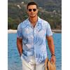 COOFANDY Mens Hawaiian Shirt Short Sleeve Button Down Shirts Tropical Floral Summer Beach Shirts(White Leaves-blue Print)