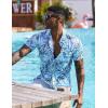 COOFANDY Mens Hawaiian Shirt Short Sleeve Button Down Shirts Tropical Floral Summer Beach Shirts(White-blue Leaves)