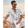 COOFANDY Mens Hawaiian Shirt Short Sleeve Button Down Shirts Tropical Floral Summer Beach Shirts(White-green Leaves)