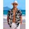 COOFANDY Men’s Hawaiian Shirt Short Sleeve Floral Button Down Shirts Tropical Holiday Beach Shirts(Black & Khaki – Leaves)