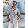COOFANDY Men’s Hawaiian Shirt Short Sleeve Floral Button Down Shirts Tropical Holiday Beach Shirts(Gray Blue & White- Leaf)