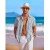 COOFANDY Men’s Hawaiian Shirt Short Sleeve Floral Button Down Shirts Tropical Holiday Beach Shirts(Gray Blue & White- Leaf)
