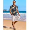 COOFANDY Men’s Hawaiian Shirt Short Sleeve Floral Button Down Shirts Tropical Holiday Beach Shirts(Navy – Flower 2)