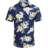 COOFANDY Men’s Hawaiian Shirt Short Sleeve Floral Button Down Shirts Tropical Holiday Beach Shirts(Navy – Flower 4)