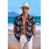 COOFANDY Men’s Hawaiian Shirt Short Sleeve Floral Button Down Shirts Tropical Holiday Beach Shirts(Navy & Red – Flower)