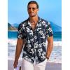 COOFANDY Men’s Hawaiian Shirt Short Sleeve Floral Button Down Shirts Tropical Holiday Beach Shirts(Navy & White – Flower 2)