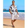COOFANDY Men’s Hawaiian Shirt Short Sleeve Floral Button Down Shirts Tropical Holiday Beach Shirts(Navy Palm Leaf Print)