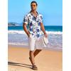 COOFANDY Men’s Hawaiian Shirt Short Sleeve Floral Button Down Shirts Tropical Holiday Beach Shirts(White – Blue Roses)