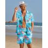 COOFANDY Mens Hawaiian Shirt and Shorts Set 2 Piece Vacation Outfits Floral Button Down Shirt(Blue&flamingo)