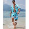 COOFANDY Mens Hawaiian Shirt and Shorts Set 2 Piece Vacation Outfits Floral Button Down Shirt(Blue&flamingo)