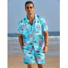 COOFANDY Mens Hawaiian Shirt and Shorts Set 2 Piece Vacation Outfits Floral Button Down Shirt(Blue&flamingo)