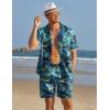 COOFANDY Mens Hawaiian Shirt and Shorts Set 2 Piece Vacation Outfits Floral Button Down Shirt(Blue&green)