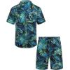 COOFANDY Mens Hawaiian Shirt and Shorts Set 2 Piece Vacation Outfits Floral Button Down Shirt(Blue&green)