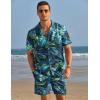 COOFANDY Mens Hawaiian Shirt and Shorts Set 2 Piece Vacation Outfits Floral Button Down Shirt(Blue&green)