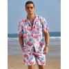 COOFANDY Mens Hawaiian Shirt and Shorts Set 2 Piece Vacation Outfits Floral Button Down Shirt(Flamingo)