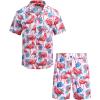 COOFANDY Mens Hawaiian Shirt and Shorts Set 2 Piece Vacation Outfits Floral Button Down Shirt(Flamingo)