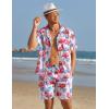 COOFANDY Mens Hawaiian Shirt and Shorts Set 2 Piece Vacation Outfits Floral Button Down Shirt(Flamingo)