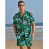 COOFANDY Mens Hawaiian Shirt and Shorts Set 2 Piece Vacation Outfits Floral Button Down Shirt(Green Santa)