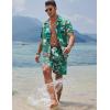 COOFANDY Mens Hawaiian Shirt and Shorts Set 2 Piece Vacation Outfits Floral Button Down Shirt(Green Santa)