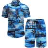 COOFANDY Mens Hawaiian Shirt and Shorts Set 2 Piece Vacation Outfits Floral Button Down Shirt(Island Blue)