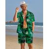 COOFANDY Mens Hawaiian Shirt and Shorts Set 2 Piece Vacation Outfits Floral Button Down Shirt(Multicolor-green)