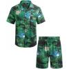 COOFANDY Mens Hawaiian Shirt and Shorts Set 2 Piece Vacation Outfits Floral Button Down Shirt(Multicolor-green)