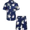 COOFANDY Mens Hawaiian Shirt and Shorts Set 2 Piece Vacation Outfits Floral Button Down Shirt(Navy Blue)