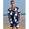 COOFANDY Mens Hawaiian Shirt and Shorts Set 2 Piece Vacation Outfits Floral Button Down Shirt(Navy Blue)