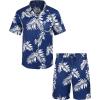 COOFANDY Mens Hawaiian Shirt and Shorts Set 2 Piece Vacation Outfits Floral Button Down Shirt(Palm Leaf)