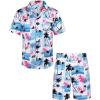 COOFANDY Mens Hawaiian Shirt and Shorts Set 2 Piece Vacation Outfits Floral Button Down Shirt(Palm Tree)