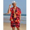 COOFANDY Mens Hawaiian Shirt and Shorts Set 2 Piece Vacation Outfits Floral Button Down Shirt(Red)