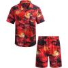 COOFANDY Mens Hawaiian Shirt and Shorts Set 2 Piece Vacation Outfits Floral Button Down Shirt(Red)