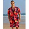 COOFANDY Mens Hawaiian Shirt and Shorts Set 2 Piece Vacation Outfits Floral Button Down Shirt(Red)
