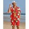 COOFANDY Mens Hawaiian Shirt and Shorts Set 2 Piece Vacation Outfits Floral Button Down Shirt(Red Flower)