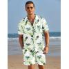 COOFANDY Mens Hawaiian Shirt and Shorts Set 2 Piece Vacation Outfits Floral Button Down Shirt(White&green)