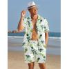 COOFANDY Mens Hawaiian Shirt and Shorts Set 2 Piece Vacation Outfits Floral Button Down Shirt(White&green)