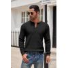 COOFANDY Men’s Henley Knit Sweater Long Sleeve Button Pullover Sweater Casual Waffle Texture Fashion Henley Sweater(Black)