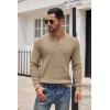 COOFANDY Men’s Henley Knit Sweater Long Sleeve Button Pullover Sweater Casual Waffle Texture Fashion Henley Sweater(Khaki)