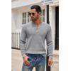COOFANDY Men’s Henley Knit Sweater Long Sleeve Button Pullover Sweater Casual Waffle Texture Fashion Henley Sweater(Light Grey)
