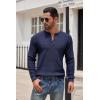COOFANDY Men’s Henley Knit Sweater Long Sleeve Button Pullover Sweater Casual Waffle Texture Fashion Henley Sweater(Navy Blue)