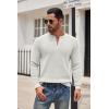 COOFANDY Men’s Henley Knit Sweater Long Sleeve Button Pullover Sweater Casual Waffle Texture Fashion Henley Sweater(White)