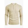 COOFANDY Men’s Henley Knit Sweater Long Sleeve Mid-Weight Soft Pullover Shirt with Chest Pocket(Beige)