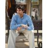 COOFANDY Men’s Henley Knit Sweater Long Sleeve Mid-Weight Soft Pullover Shirt with Chest Pocket(Light Blue)